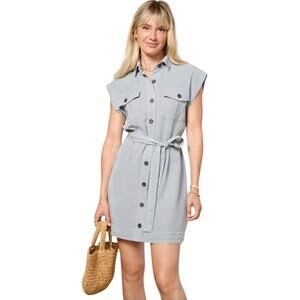 SANCTUARY Dress Size L NEW Light Blue Diana Surplus Dress Mini Button Up Soft